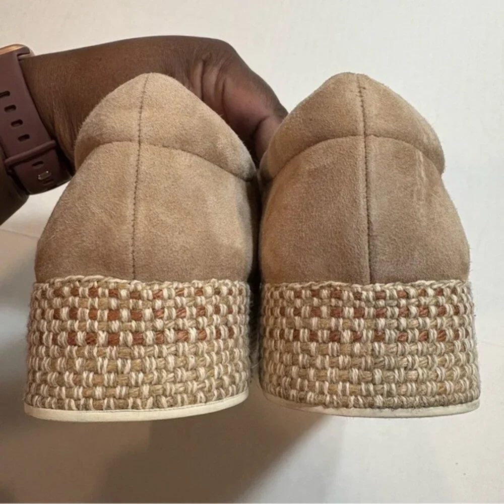 Vince WILDEN Slip On Espadrille Sneakers Size 7.5 Tan Suede Platform Casual Boho